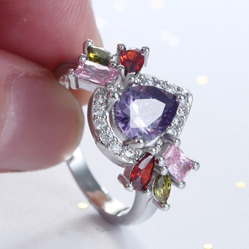 Buy Fashion Purple Rhinestones Angel Wing Oval Heart Silver Color Love