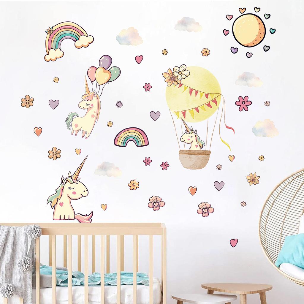 Unicorn Hot Air Balloon Self-adhesive Wall Sticker for Kindergarten Children's Room Decoration Wall Sticker