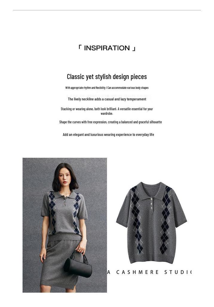 Women's Cashmere Diamond Pattern Cardigan - Retro Color-Blocked Long Sleeve Sweater for Autumn/Winter