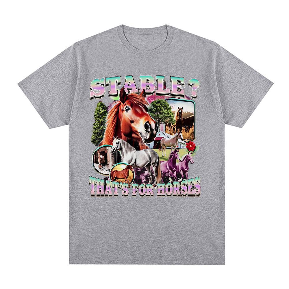 2026 Nuova Divertente meme cavalli 100% cotone Unisexs maglietta Vintage Girocollo Manica corta Harajuku Donna moda estiva oversize Maglietta