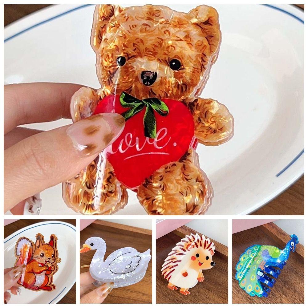 Peacock Cute Bear Hair Claw PVC Acrylic Hair Claw Cartoon Animal Shark Clip  Female