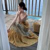 Summer New Vacation Loose Thin Suspender Long Skirt Collar Printing Layered Splicing Temperament Floral Dress Women
