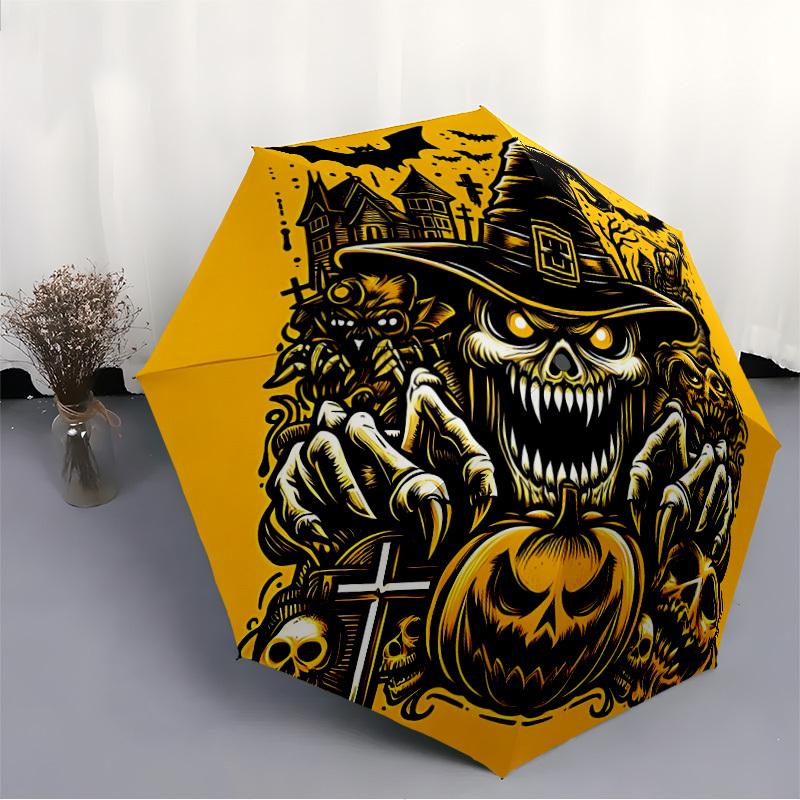 1pc Halloween Horror Automatic Folding Umbrella, Lightweight Retractable Compact Travel Umbrella, 8-Rib Sturdy Frame081