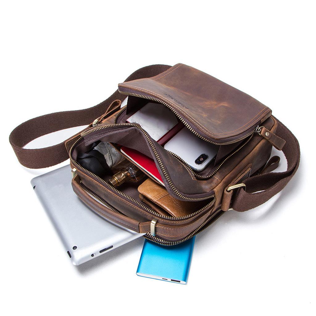Neuer Eingang Herren Vintage Crazy Horse Rindsleder Echtleder Tasche Multifunktional Dual-Use Lässige Handtasche Schulter Crossbody Tägliche Umhängetasche