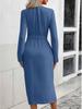 2024 Autumn Solid Color Lapel Waist Tie Slit Dress for Women