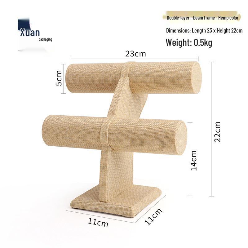 Double Layer I-Shaped Jewelry Display Rack – Velvet Linen Bracelet Holder