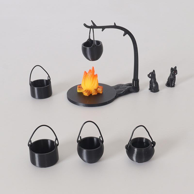 4/5 Buc. Mini Sobă Suspendată, Oală, Model Grămadă de Foc pentru Păpuși, Decor Scenă Camping în Aer Liber Casă de Păpuși, Accesorii