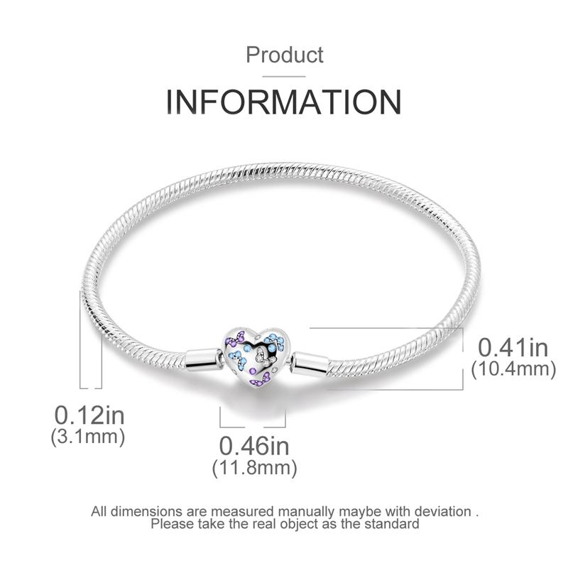 925 Silver Bracelet Heart Perfume Colorful Zircon Clasp Snake Chain Fit Original Charms DIY Jewelry