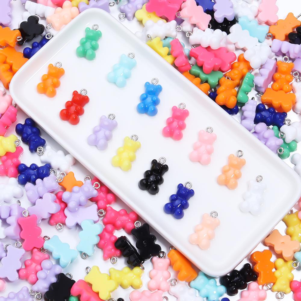 10Pcs/Lot 22×12mm Acrylic Pendant Macaron Colored Mini Bear Pendant For Diy Cute Necklace Earrings Gift Jewelry Accessories