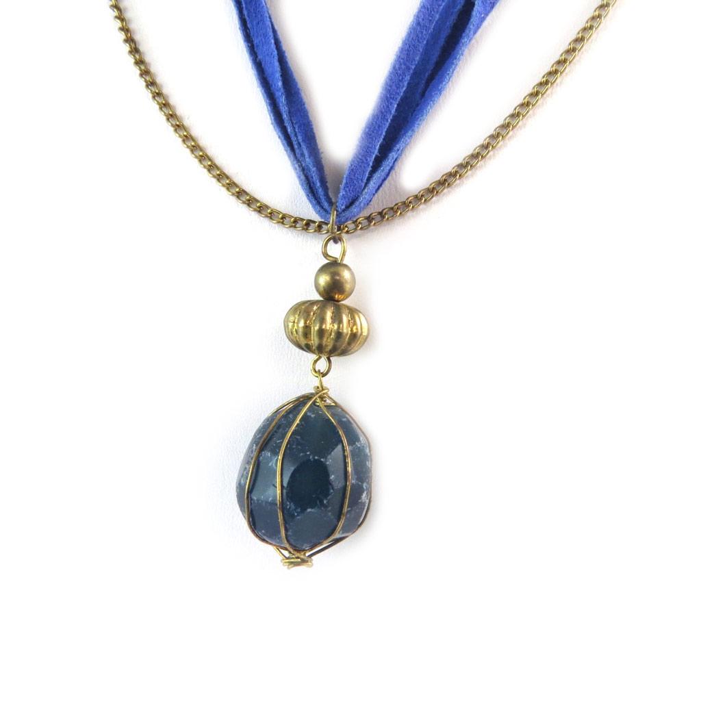 Les Trésors De Lily [N8862] - Golden Blue 'Mineralia' Necklace
