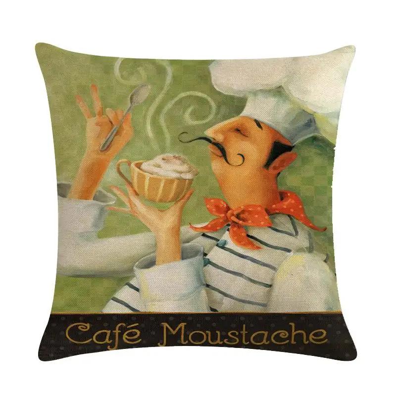 Chef Portrait Oil Painting Pattern Home Decor Cushion Cover Decorative Cotton Linen Throw Pillowcase Sofa Pillow Cover 45X45Cm