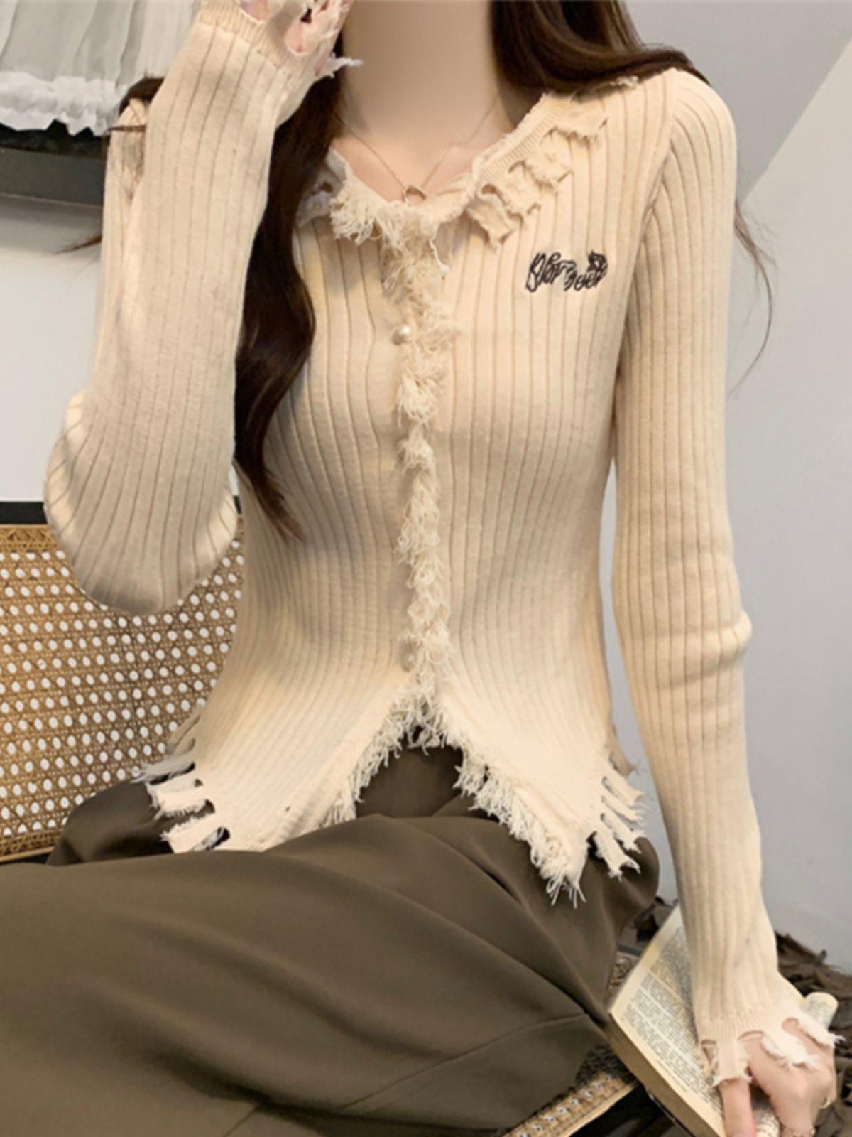 

Женский кардиган приталенного кроя - Весенне-осенний вязаный топ нишевого дизайна S