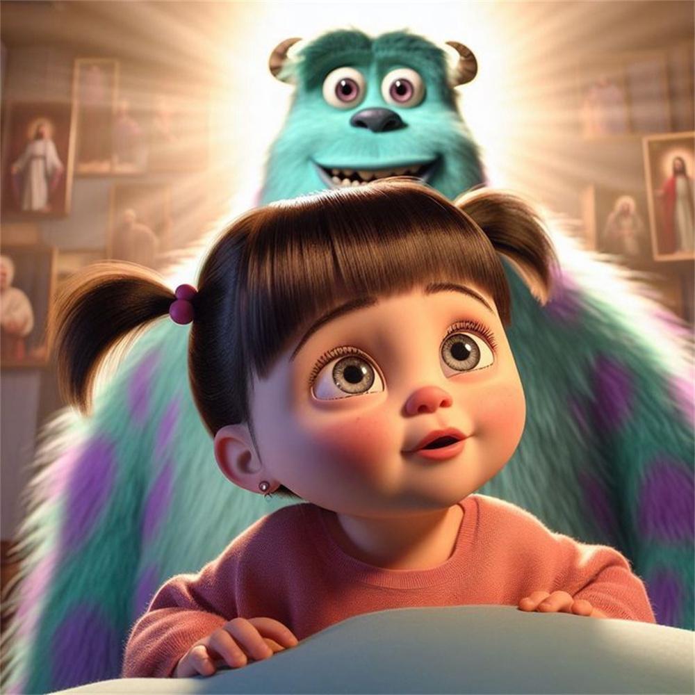 2026 Nowy Disney Potwory i Spółka Urocza Dziewczynka Haft Diamentowy Kreskówka Okrągły Obraz Diamentowy Mozaika Puzzle Dżety Dekoracja Domu