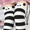Soft Coral Fleece Sweet Knee Socks Winter Warm Girl Women Cute Cartoon Animal Stockings Striped Cozy Thigh High Christmas Gift