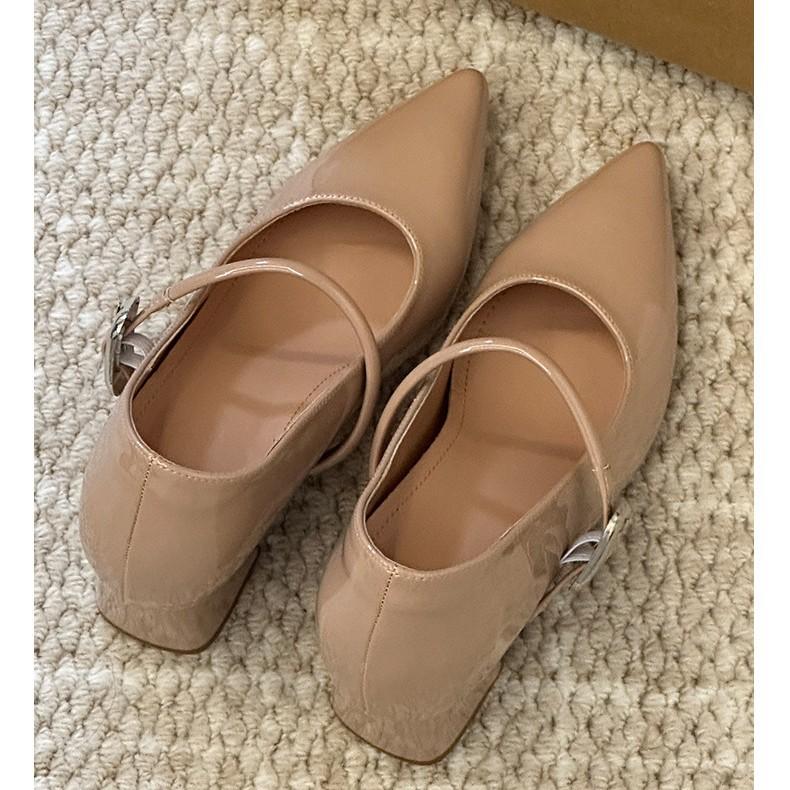 Not tired feet! Thick heel pointed tip 2025 autumn new nude high heels light mouth casual Mary Jane shoes single shoes women