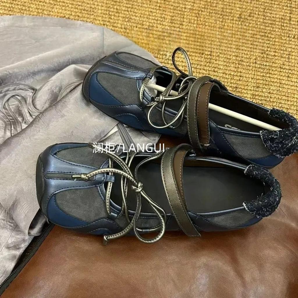 Rebellious ballet Velcro Mary Jane shoes women's splicing casual flats versatile 2025 single shoes spring shoes