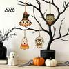 Reusable Seasonal Party Supplies Halloween Wooden Hanging Decor, Vintage Ghost Pumpkin Pendant Decorations, Cartoon Natural Hemp Rope Style Wall Door