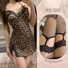 Sexy lingerie leopard print flirting suspenders women's bra nightgown passion pajamas seduction lace skirt