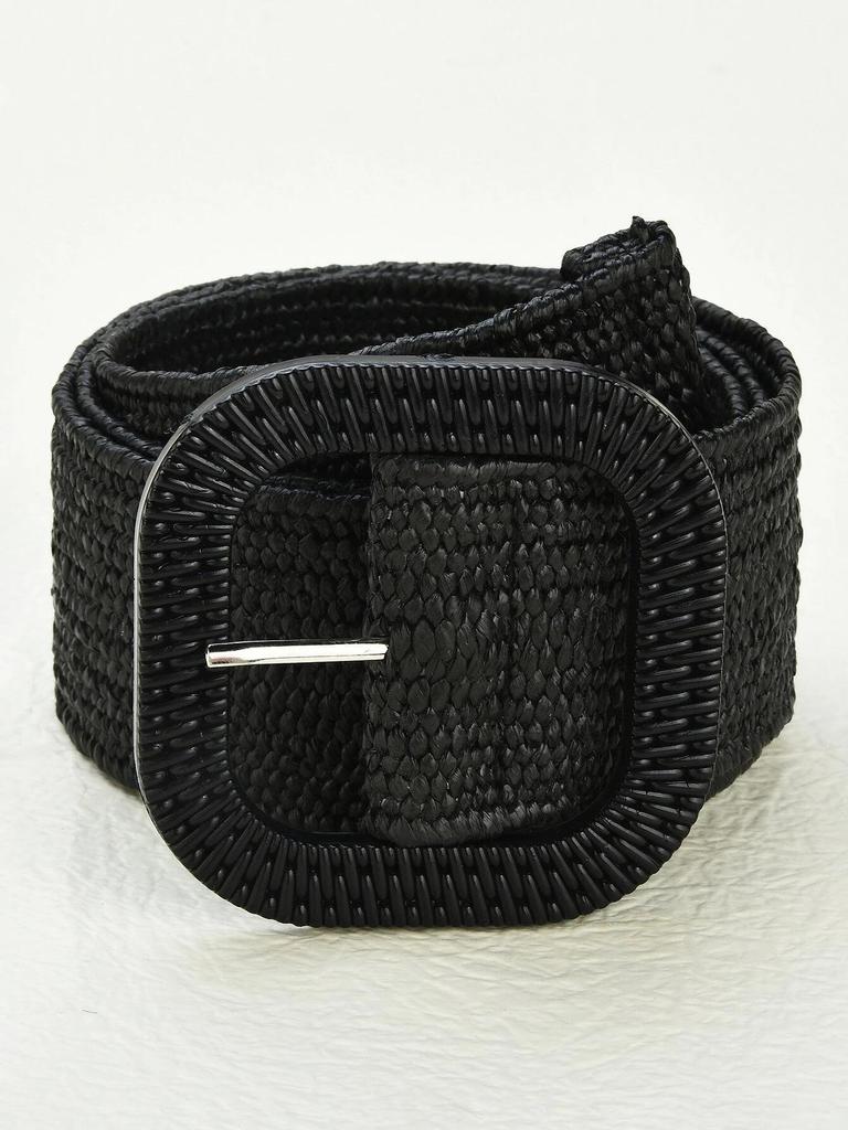 Square Buckle Straw Braid Waist Belt: Natural Pastoral Style, Popular In Europe and America