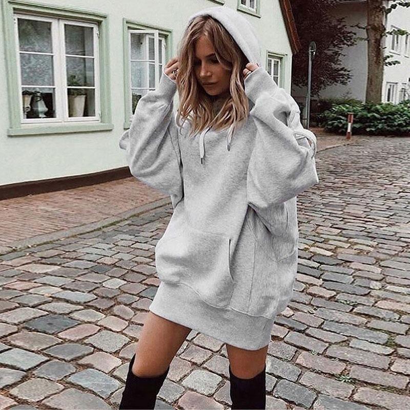 Damen S Einfarbig Locker Sitzendes Kapuzen-Sweatshirt