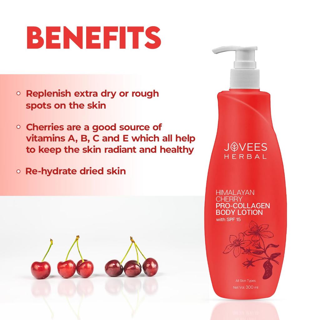 Jovees Herbal Himalayan Cherry Body Lotion 300ml Pack of 1 for Deep Hydration Smooth Radiant Skin Anti-Aging Moisturizer