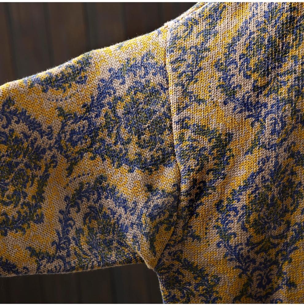 Vintage Ethno-Print Damen Halbhoher Kragen Übergröße Locker Gestrickter Pullover für Herbst/Winter