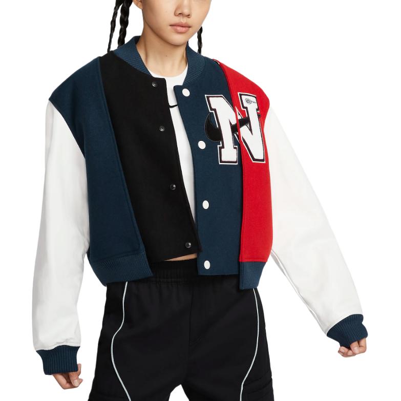 New Nike X Yoon Oversized Varsity Jacket 'Black/Armory Navy/Phantom/White' FZ0281-010