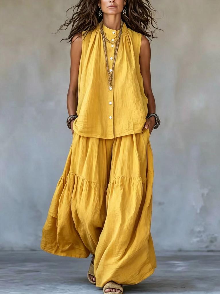 2026 European and American Cross-border New Foreign Trade Women's Clothing Autumn and Summer Solid Color Fashion Casual Loose Loose Pants Two-piece 