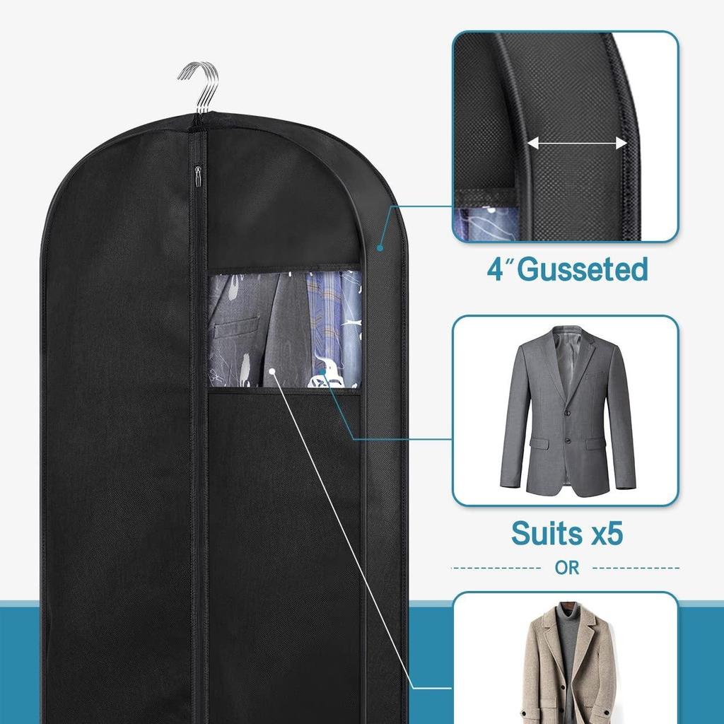 3D Transparent Non-Woven Garment Dust Cover Bag - Black Portable Suit Protector