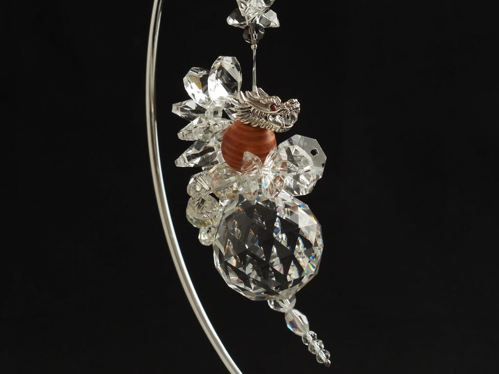 RELIGHT Rising Dragon Crystal Glass Suncatcher with Stand, Feng Shui Decor (Coiled Dragon, Silver)