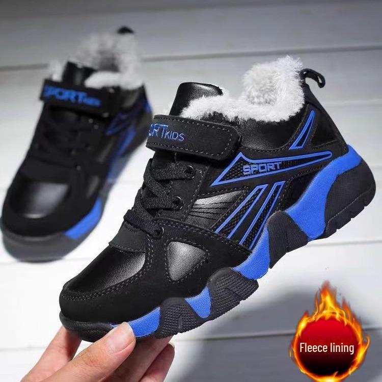 Boys' Winter Cotton Sports Shoes: Warm, Non-Slip, Velvet Lined for Medium & Large Children