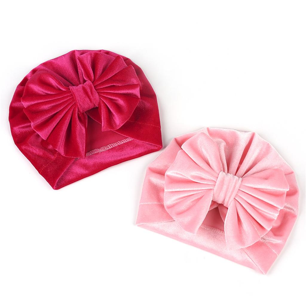 Nyfødt Fløyelshatter, Ensfarvet Sløyfe Varm Myk Høst Vinterlue for Babygutter og -jenter