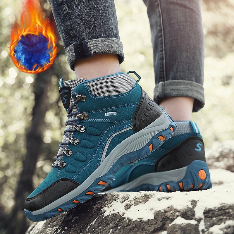 Men Winter Plush Ankle Boots Women Waterproof Plush Snow Boot Men Hiking Shoes Outdoor Sneakers Couple Climbing Trekking Boots