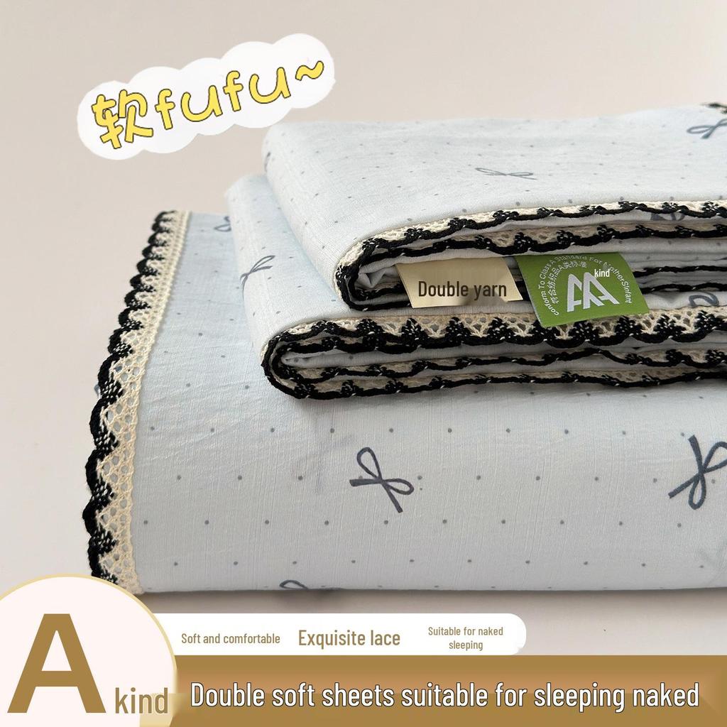Class A Full Cotton Double Layer Gauze Bed Sheet & Pillowcase Set (3-Piece) for All Seasons