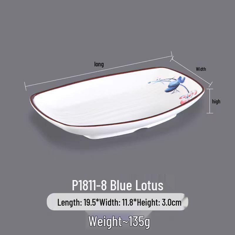 Melamine Rectangular Dinner Plate for Hot Pot, BBQ, and Cold Dishes - Porcelain-Look Restaurant Plate.