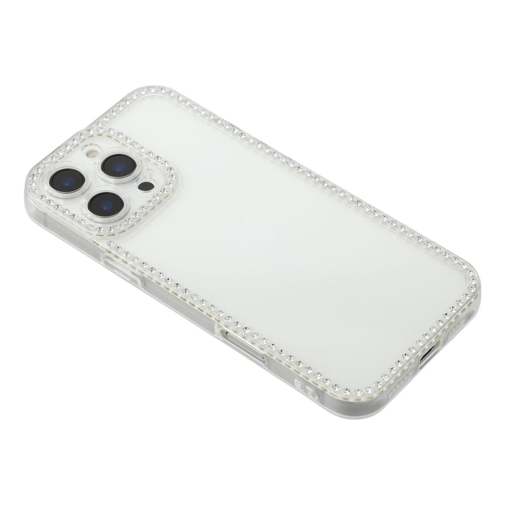 For iPhone 16 Pro TPU Case Rhinestone Decor Clear Phone Back Cover, Precise Cutout