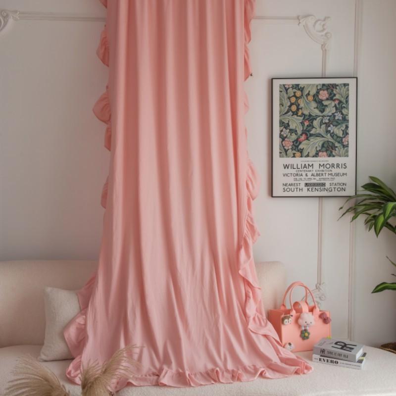 

Home Decor Curtains Pink Princess Style Flounces Punch-free Bay Window Bedroom Curtain Wedding Party Background Fabric Curtain W150 x H160cm&Rod Pocket розовый