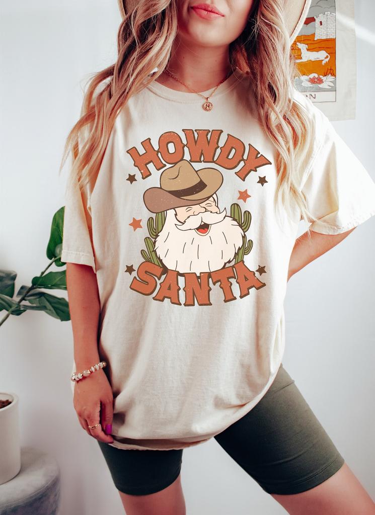 Howdy Santa Shirt Comfort Colors® Retro Christmas Shirt Retro Santa Face Shirt Retro Cowboy Santa Cowgirl Outfit Howdy Shirt Western Shirt