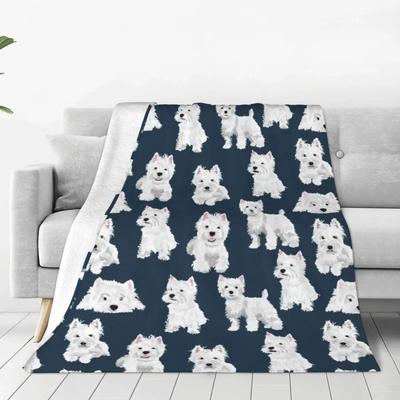 Westie Dog Flannel Blanket White Cute Animal Soft Warm Throw Blanket for Living Room Travel Print Bed Spread Sofa Bed Cover