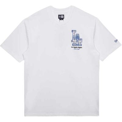 New Era MLB Los Angeles Dodgers Plaid Logo Loose American Casual Embroidered Short Sleeve T-Shirt Unisex Tops White 14344853