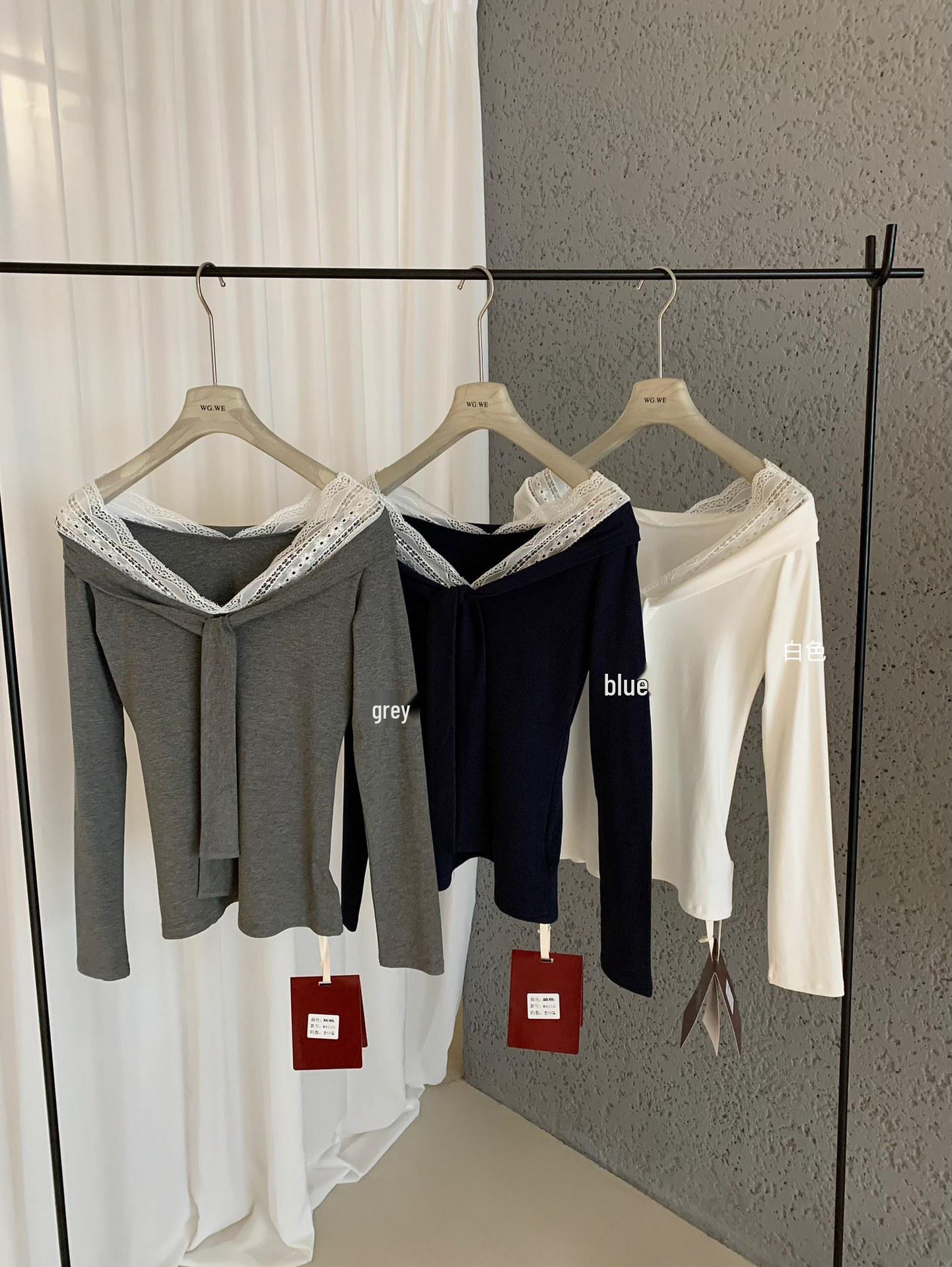 2025 Autumn Women s One-Shoulder Tie-Up Long-Sleeved Top Medium синий