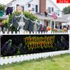 Halloween Yard Sign Party Banner, Spooky Cemetery Pattern, Polyester Outdoor Garden Courtyard Fence Decoration
