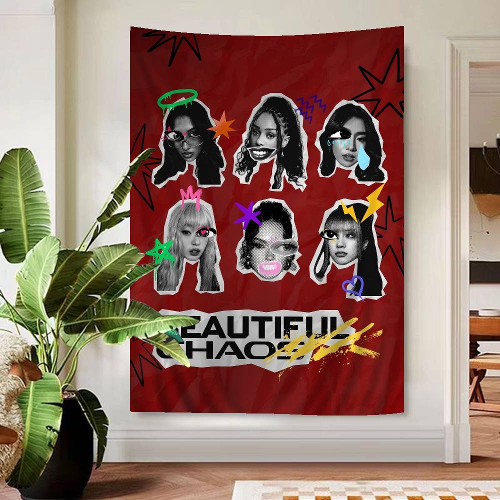 Korea Kpop Band K-katseye Anime Tapestry Hippie Flower Wall Carpets Dorm Decor Cheap Hippie Wall Hanging