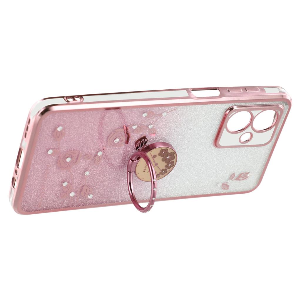 For Motorola Moto G54 5G/G64 5G Kickstand Case Rhinestone Flower TPU Phone Cover