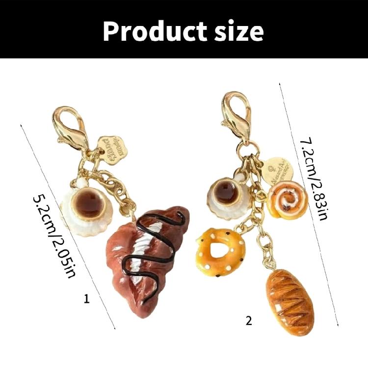 Elegant Coffee and Bread Coin Purse Charm Fashionable Keychain Accessory Stylish Bag Pendant Travel Friendly Keyring