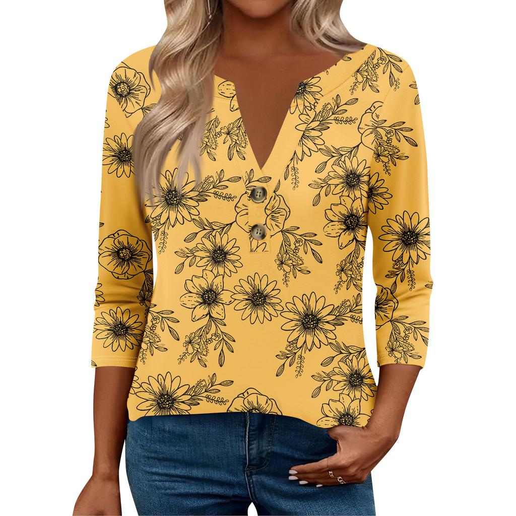 3/4 Sleeve Womens Tops For Women Henely Tops Button V Neck  Loose Fit Dressy Womens Summer Tops