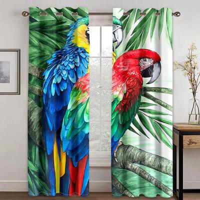 Colored Parrot Tropical Plant Banana Leaf 2 Pieces Light Filtering Curtain for Living Room Bedroom Window Drape