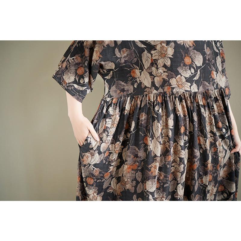 DIMANAF 2026 New Plus Size Spring Summer Beach Vintage Lady Long Dress Women Loose Oversize Maxi Floral Print