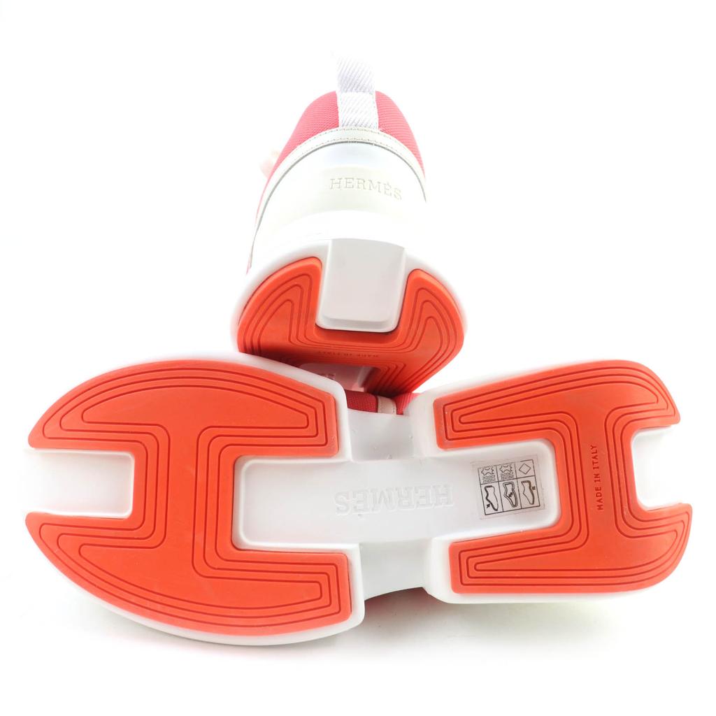 Ausgezeichnete HERMES Niedrige Sneaker Giga Schnürung Weiß Rosa Leder Damen 36 Gebraucht