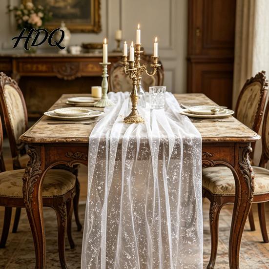 Sophisticated Table Decor Glittery Runner Sheer Flowing Tulle Elegant Runner for Home